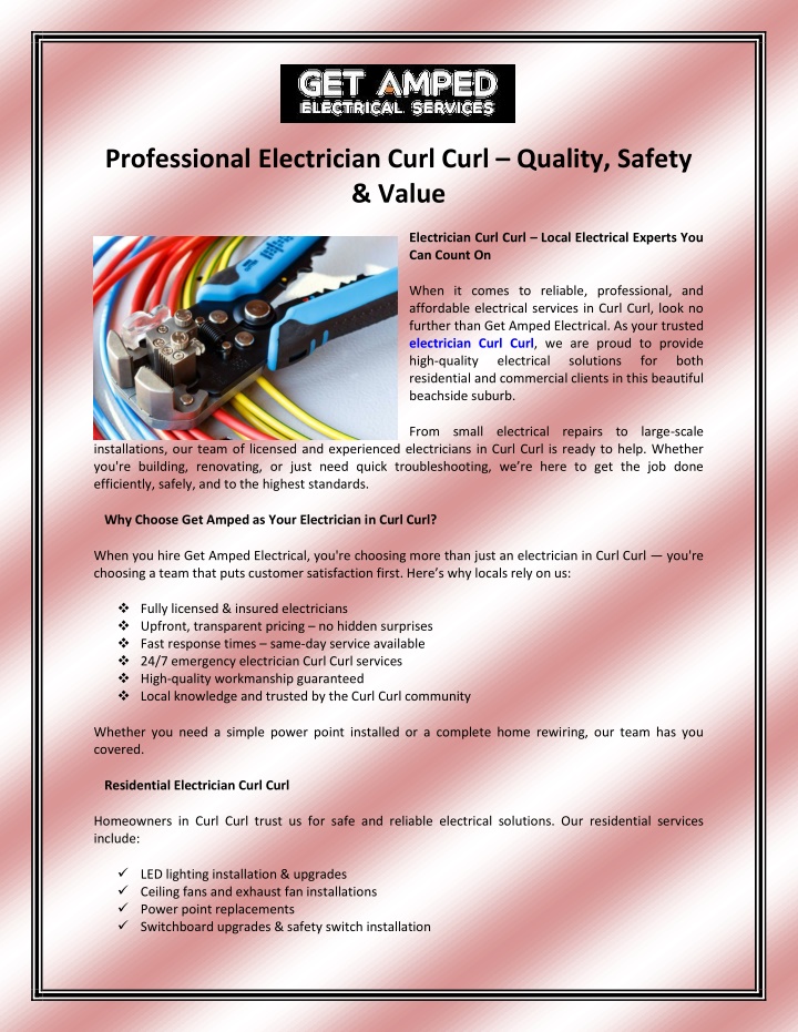 professional electrician curl curl quality safety n.w