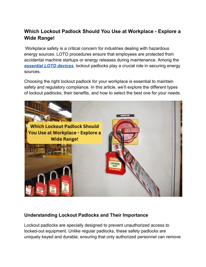 which lockout padlock should you use at workplace n.w