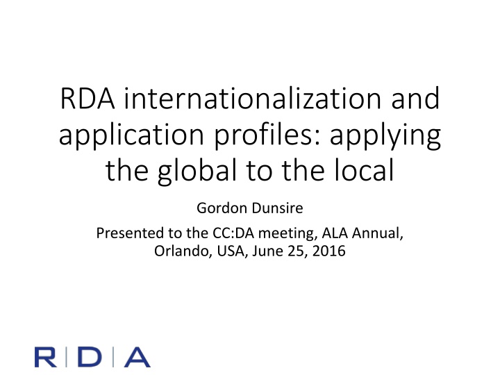 RDA Internationalization and Application Profiles