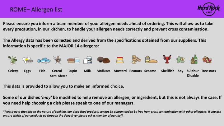 rome allergen list n.w