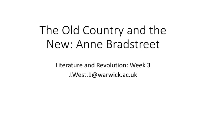 the old country and the new anne bradstreet n.w