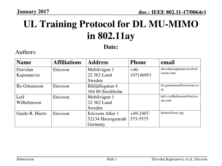 january 2017 ul training protocol for dl mu mimo n.w