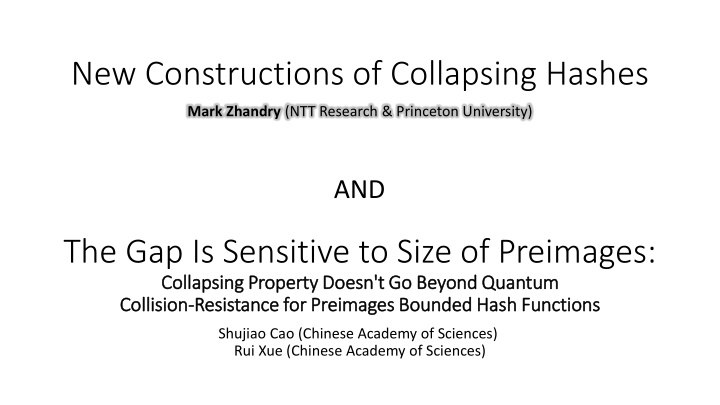 new constructions of collapsing hashes n.w