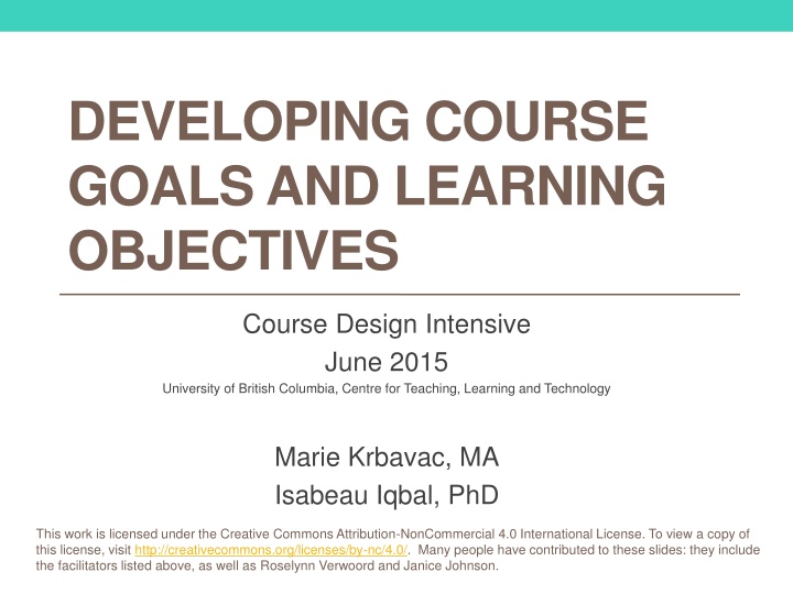 developing course goals and learning objectives n.w