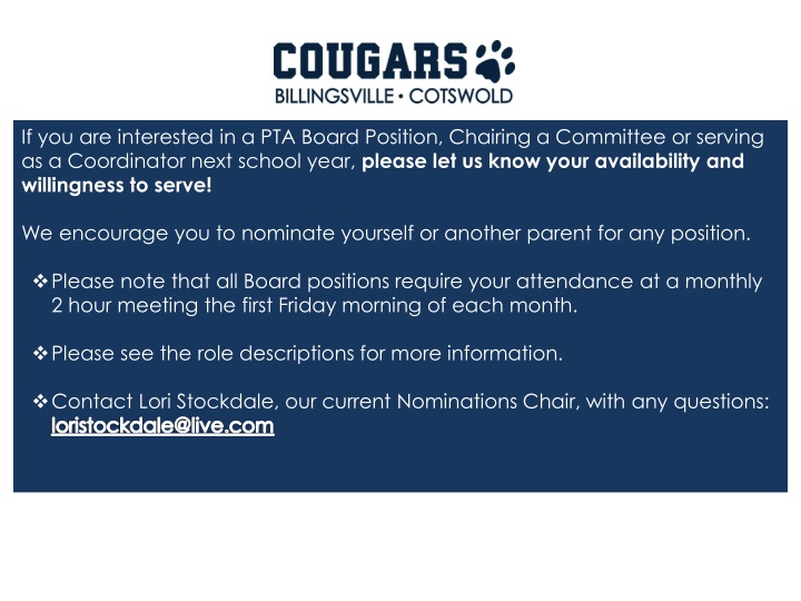 if you are interested in a pta board position n.w