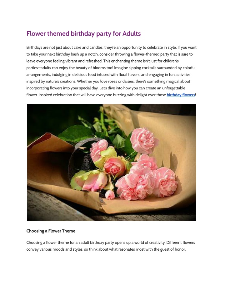 flower themed birthday party for adults n.w