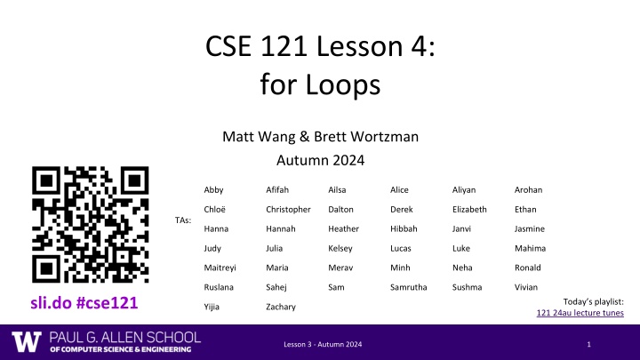 cse 121 lesson 4 for loops n.w