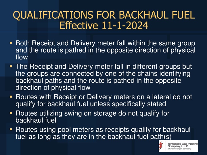 qualifications for backhaul fuel effective n.w