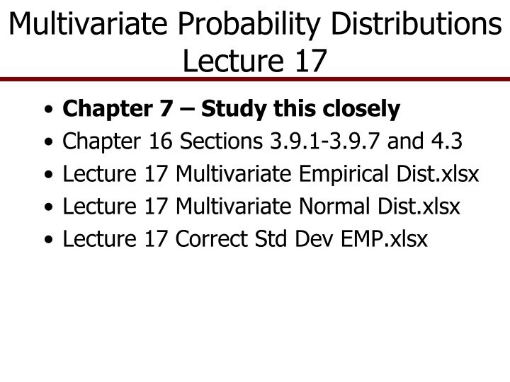 multivariate probability distributions lecture 17 n.w