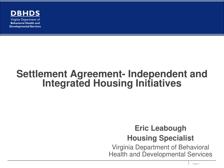 DBHDS Virginia Department of Behavioral Health and Developmental Services