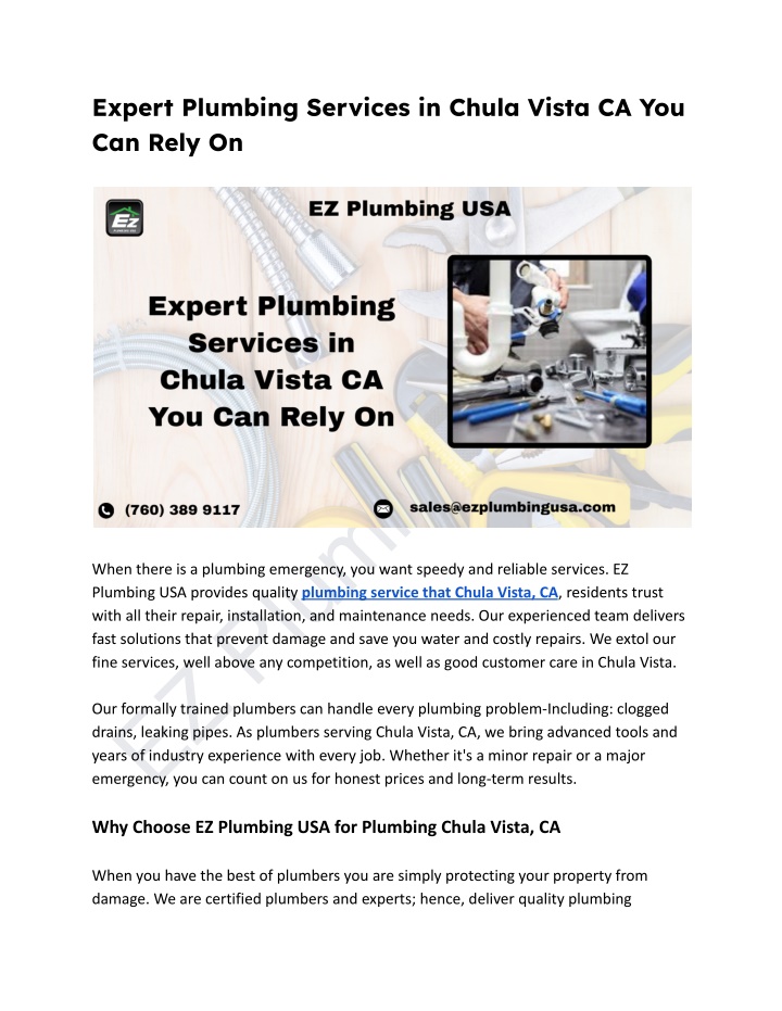 expert plumbing services in chula vista n.w
