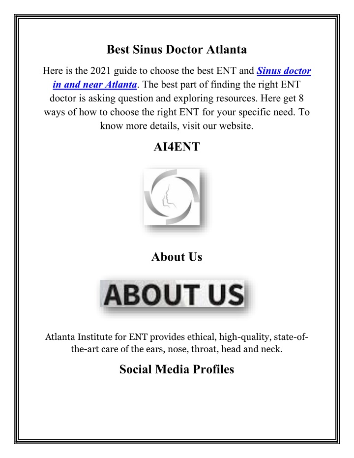 best sinus doctor atlanta n.w