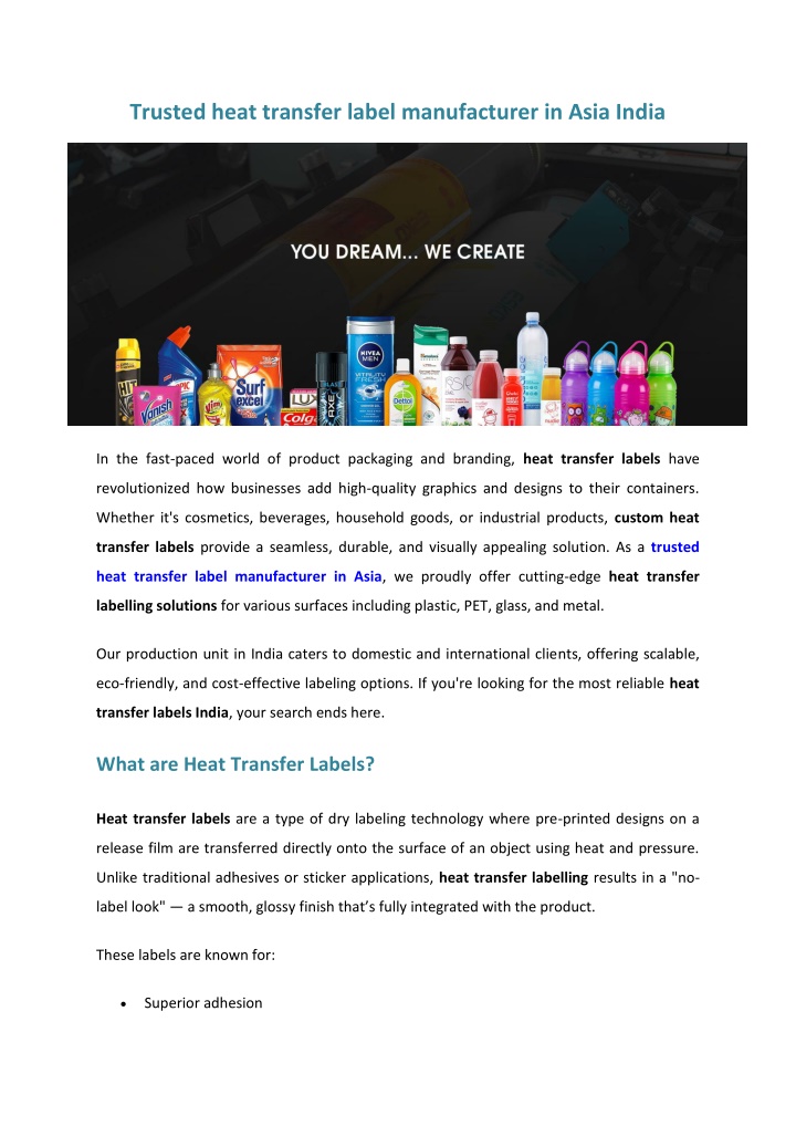 trusted heat transfer label manufacturer in asia n.w