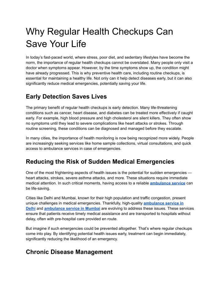 why regular health checkups can save your life n.w