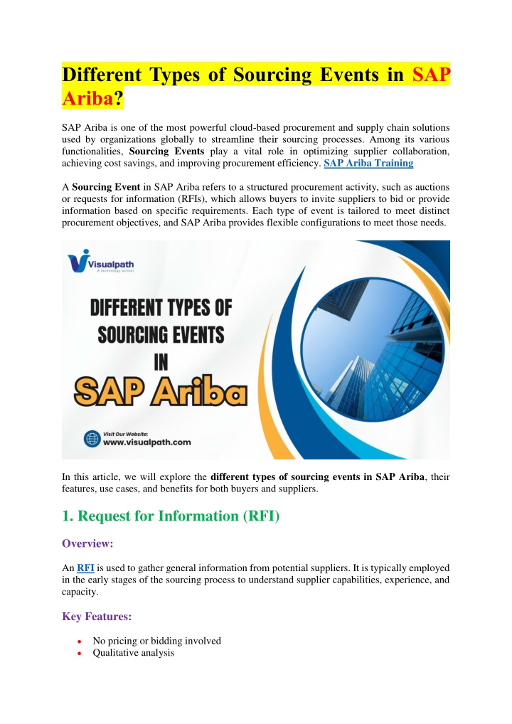 different types of sourcing events in sap ariba n.w