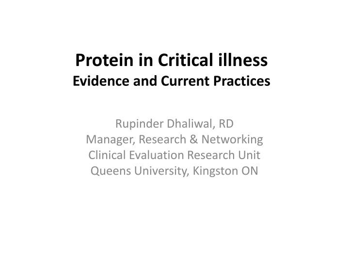 protein in critical illness evidence and current n.w