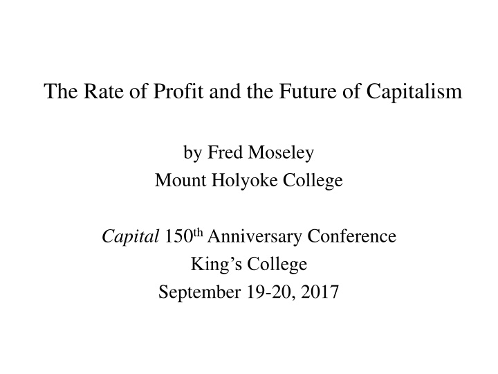 the rate of profit and the future of capitalism n.w