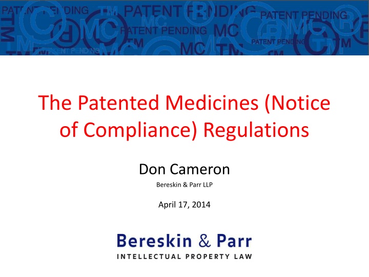 the patented medicines notice of compliance n.w