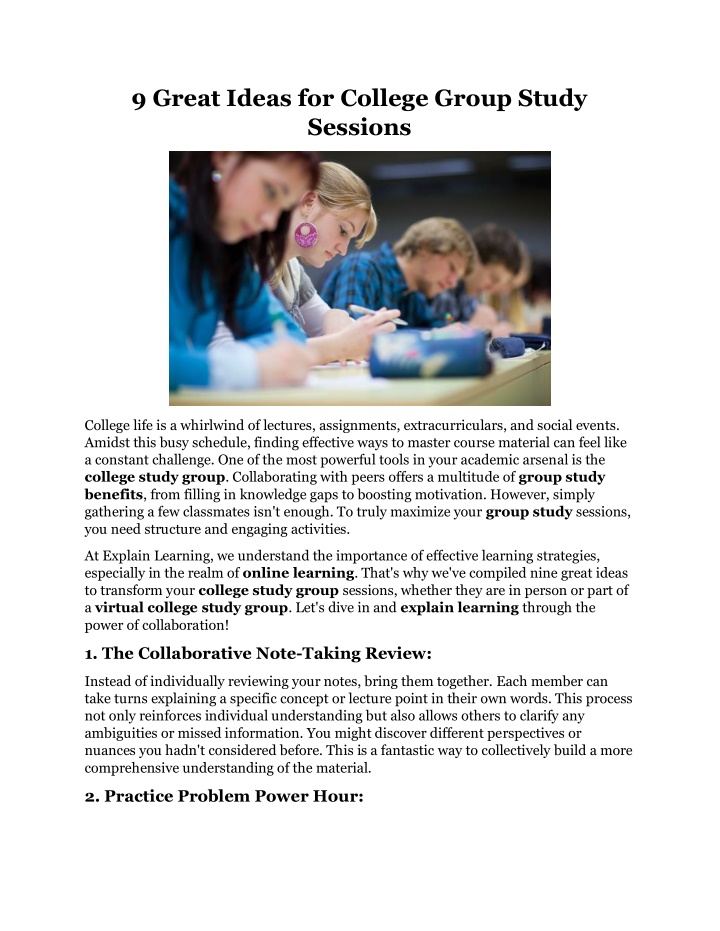 9 great ideas for college group study sessions n.w