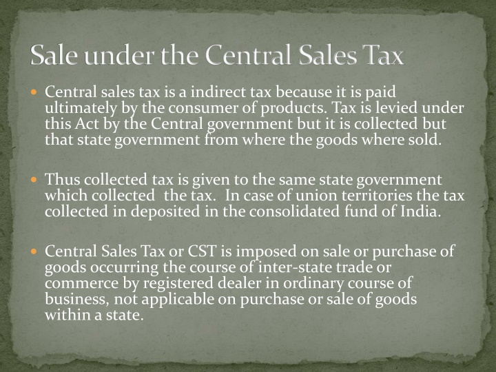 sale under the central sales tax n.w