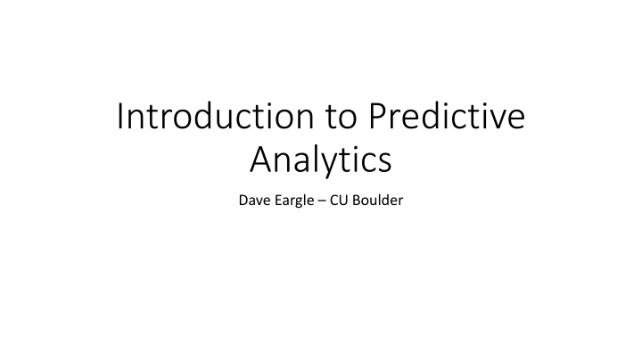 introduction to predictive analytics n.w