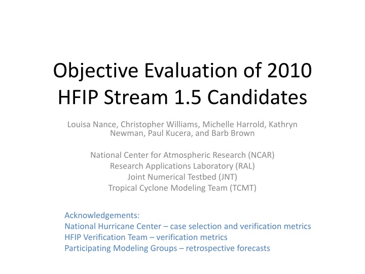 Evaluation of 2010 HFIP Stream 1.5 Candidates