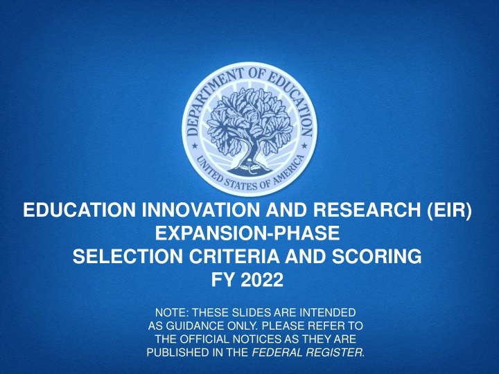 EIR Expansion Phase Selection Criteria and Priorities
