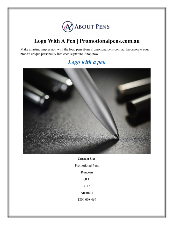 logo with a pen promotionalpens com au n.w