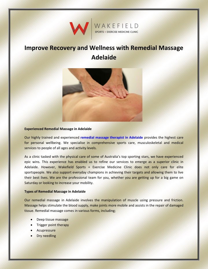 improve recovery and wellness with remedial n.w