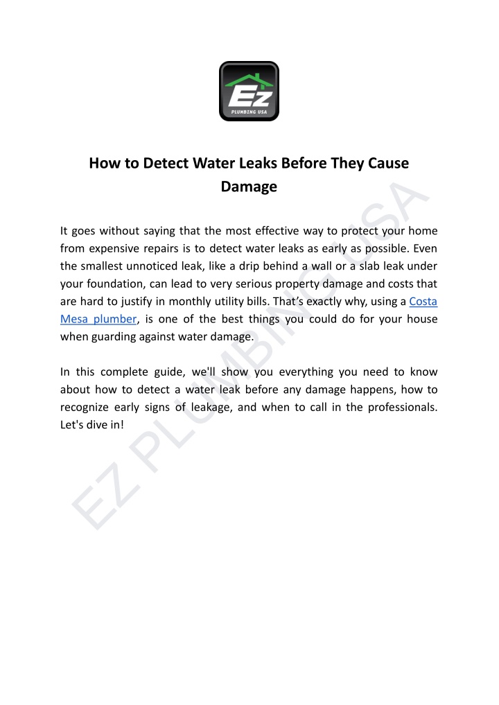 how to detect water leaks before they cause n.w