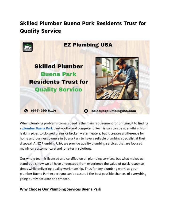 skilled plumber buena park residents trust n.w