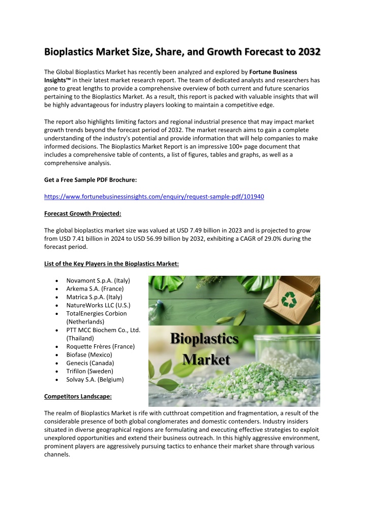 bioplastics market size share and growth forecast n.w