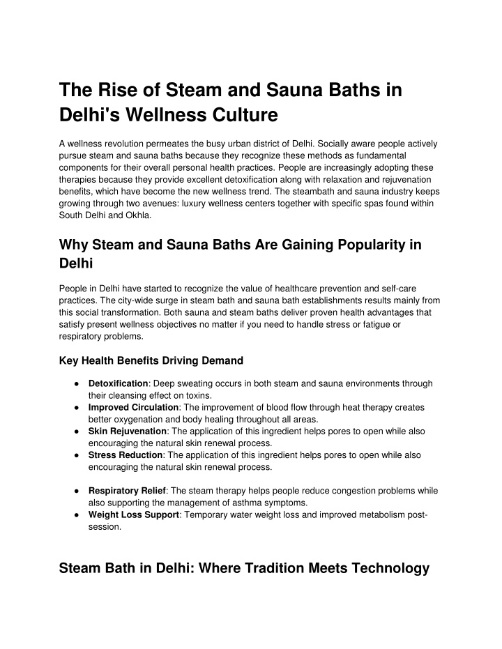 the rise of steam and sauna baths in delhi n.w