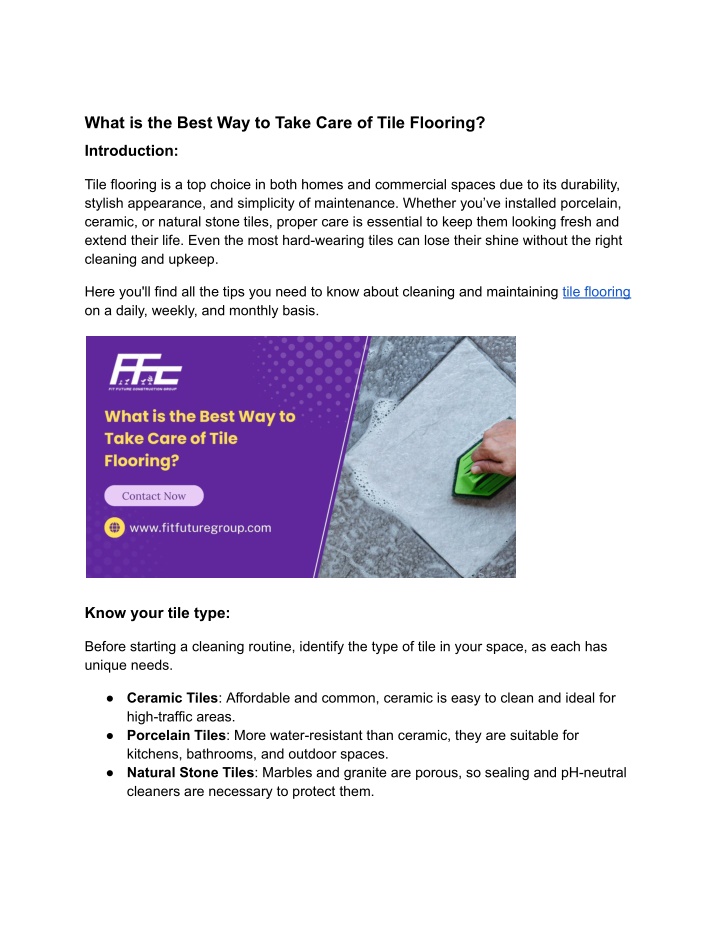 what is the best way to take care of tile flooring n.w