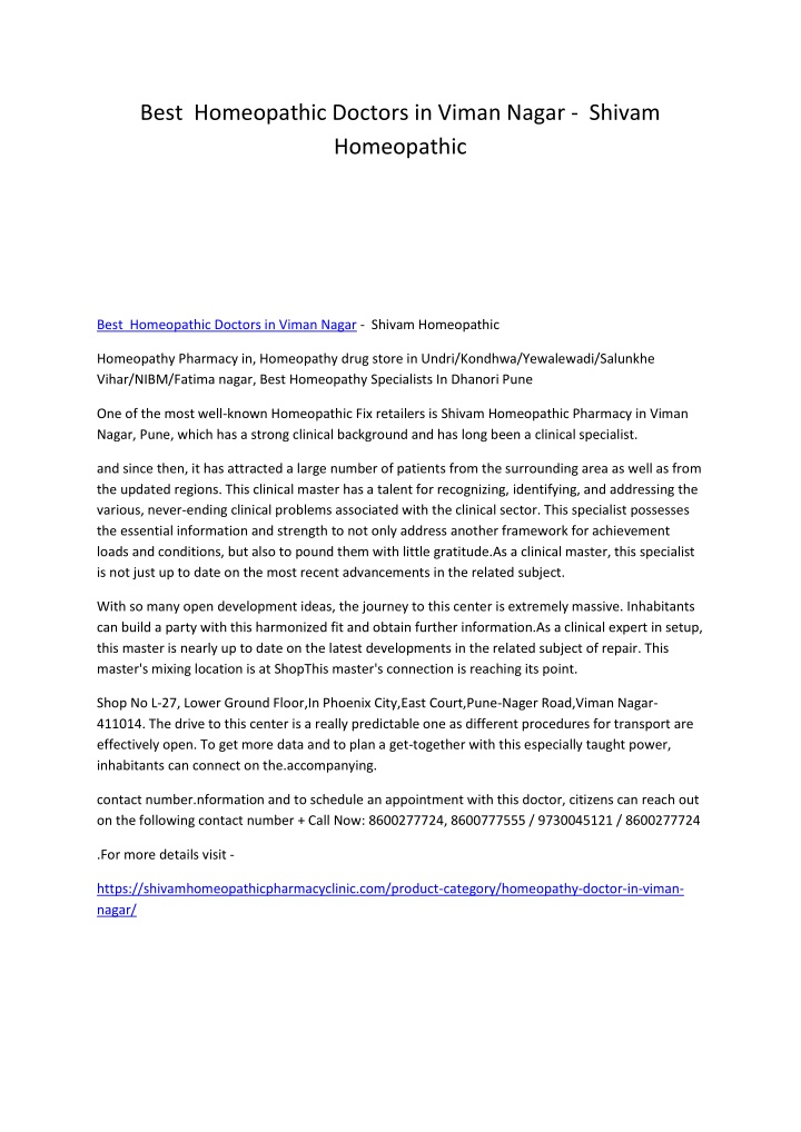 best homeopathic doctors in viman nagar shivam n.w