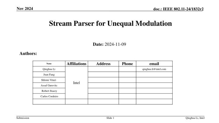IEEE 802.11-24/1832r2 Stream Parser for Unequal Modulation