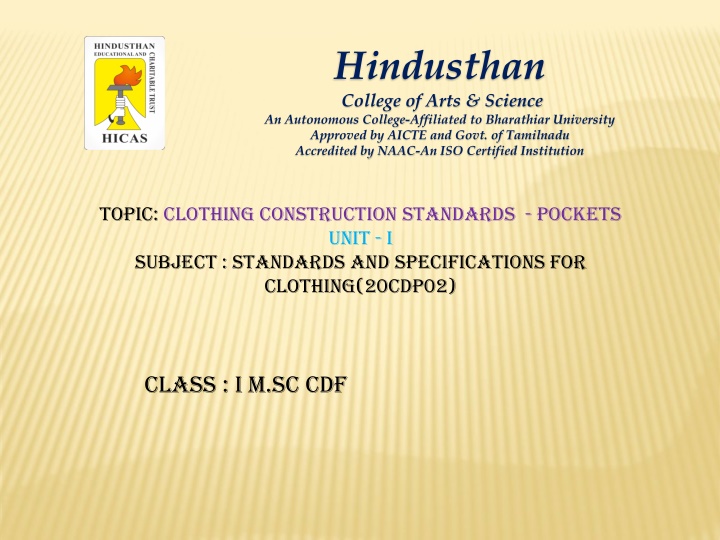 Clothing Construction Standards - Pockets Unit Overview