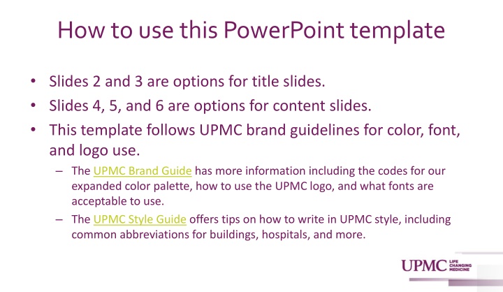 Using UPMC PowerPoint Template