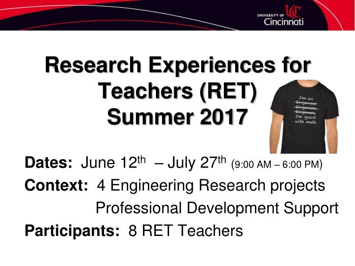 research experiences for teachers ret summer 2017 n.w