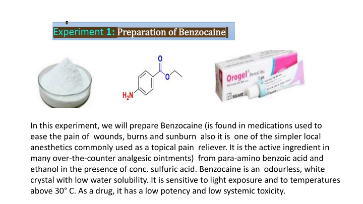 Preparing Benzocaine for Pain Relief
