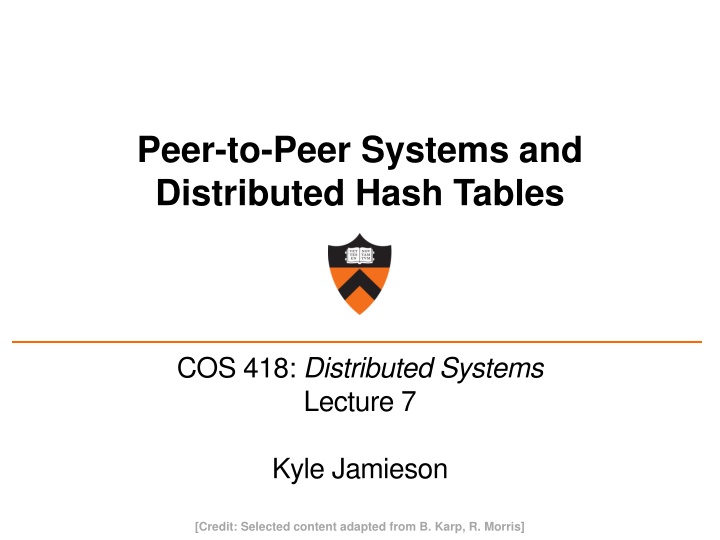 peer to peer systems and distributed hash tables n.w