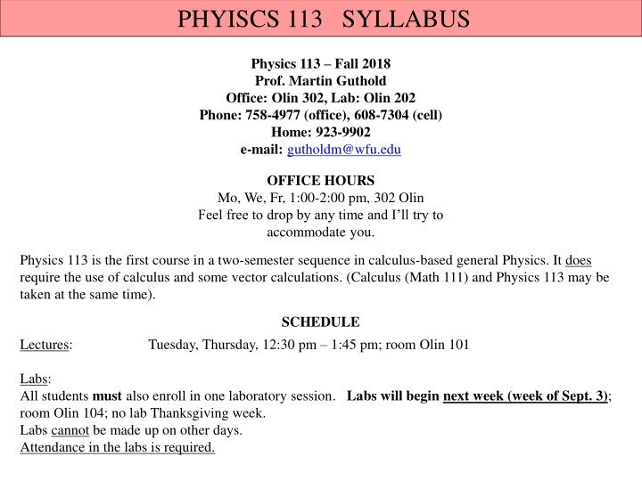 phyiscs 113 syllabus n.w