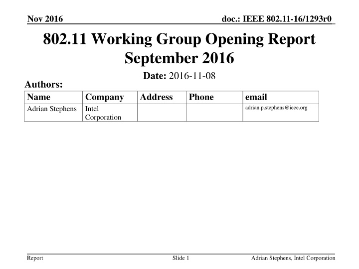 IEEE 802.11 Working Group Opening Report
