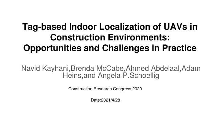 tag based indoor localization of uavs n.w