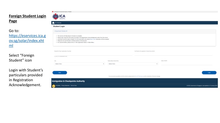 foreign student login page n.w