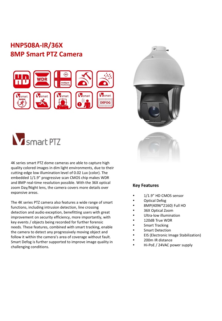 Cutting-Edge Smart PTZ Camera with 8MP Resolution and Smart Functions