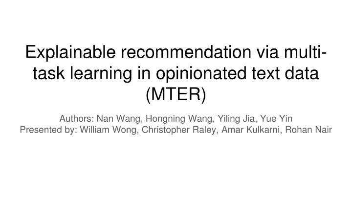 explainable recommendation via multi task n.w
