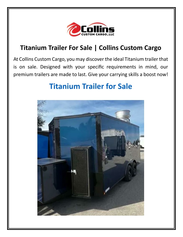 titanium trailer for sale collins custom cargo n.w