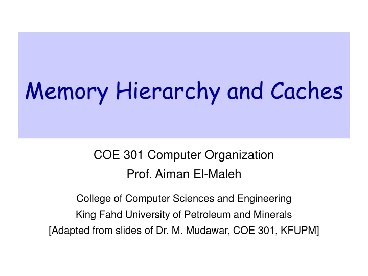 memory hierarchy and caches n.w