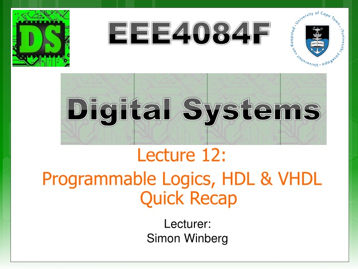 Digital Systems Lecture 12: Programmable Logics & VHDL Recap